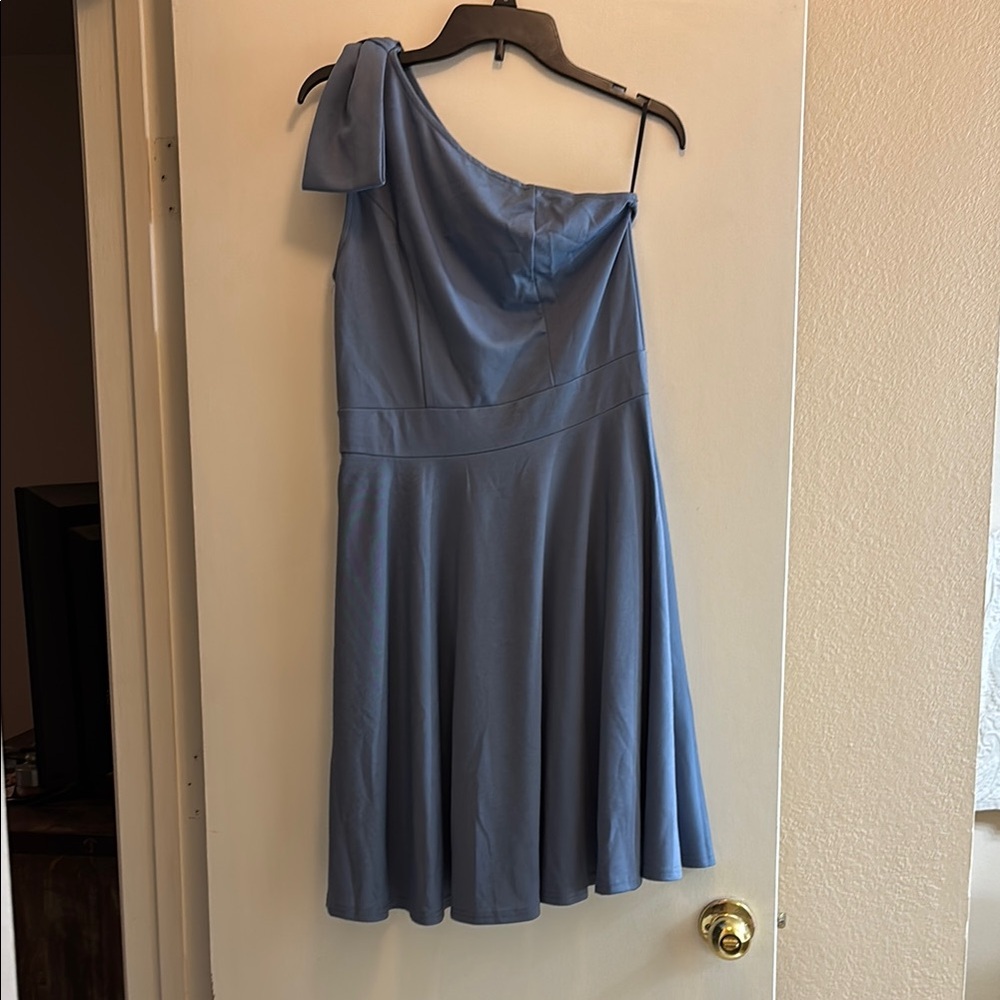 NWT. Blue One-Shoulder Skater Dress